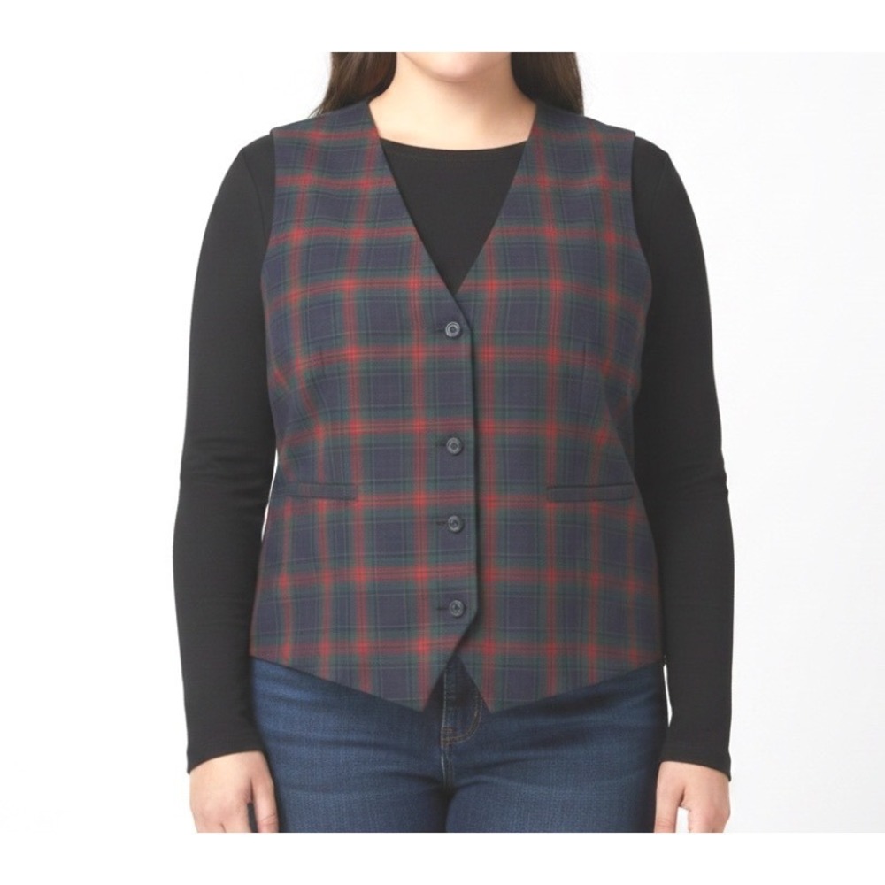 VTG CASABLANCA Multicolor Tartan Plaid Pattern TIE BACK Women's VEST Sz 18W